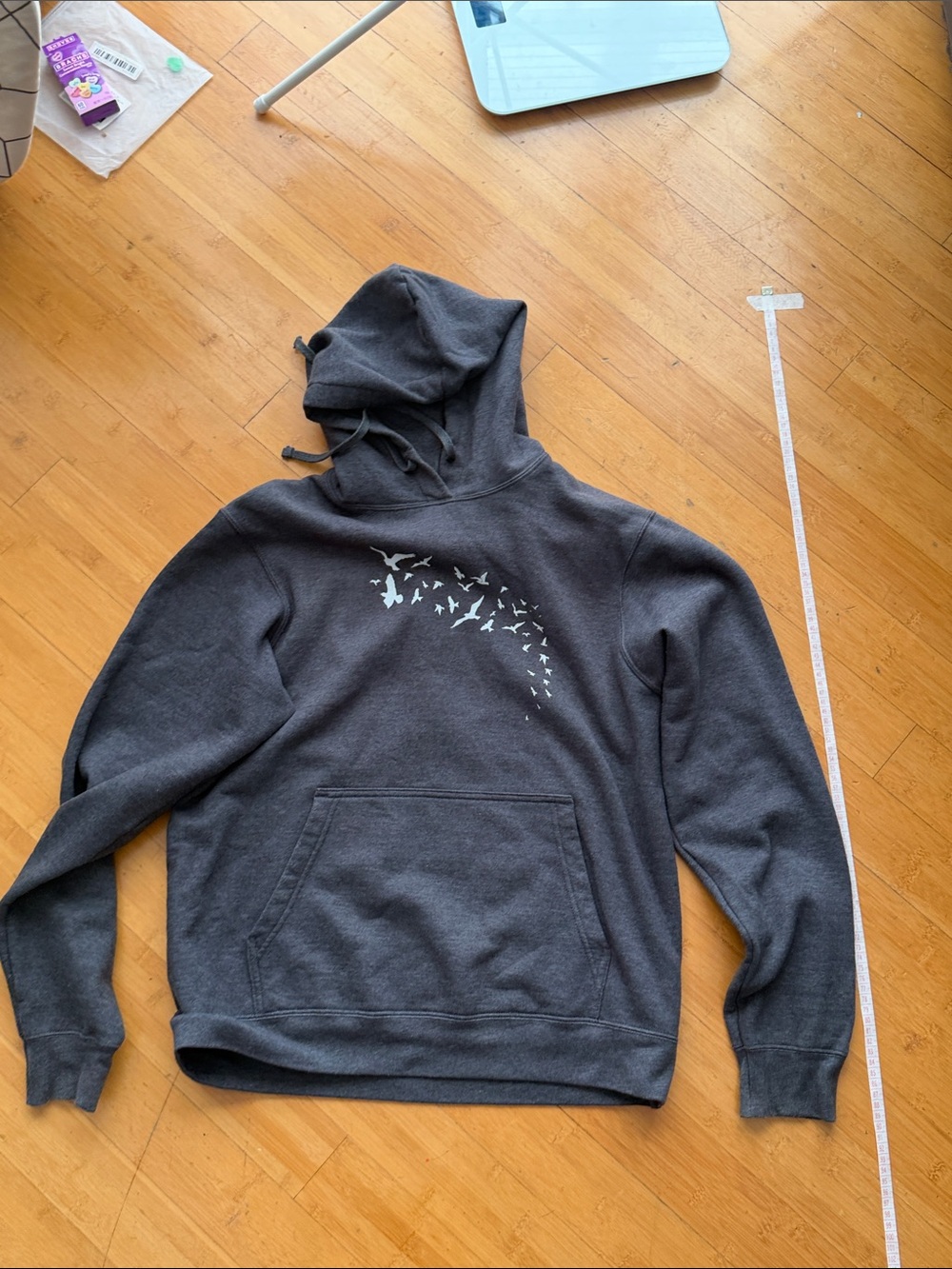 Men's Charcoal Gray Pullover Hoodie with Bird Graphic